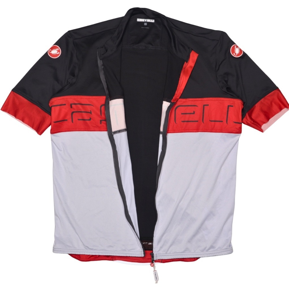 Castelli Cycling Jersey NWOT Men 2XL MTB Full Zip Short Sleeve Black Red White